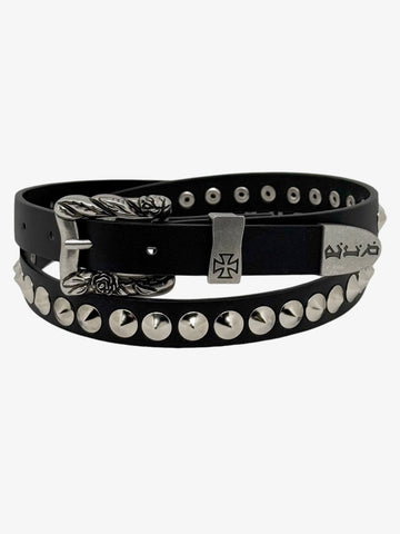 Gothic Cross Studded PU Leather Belt with Alloy Buckle 