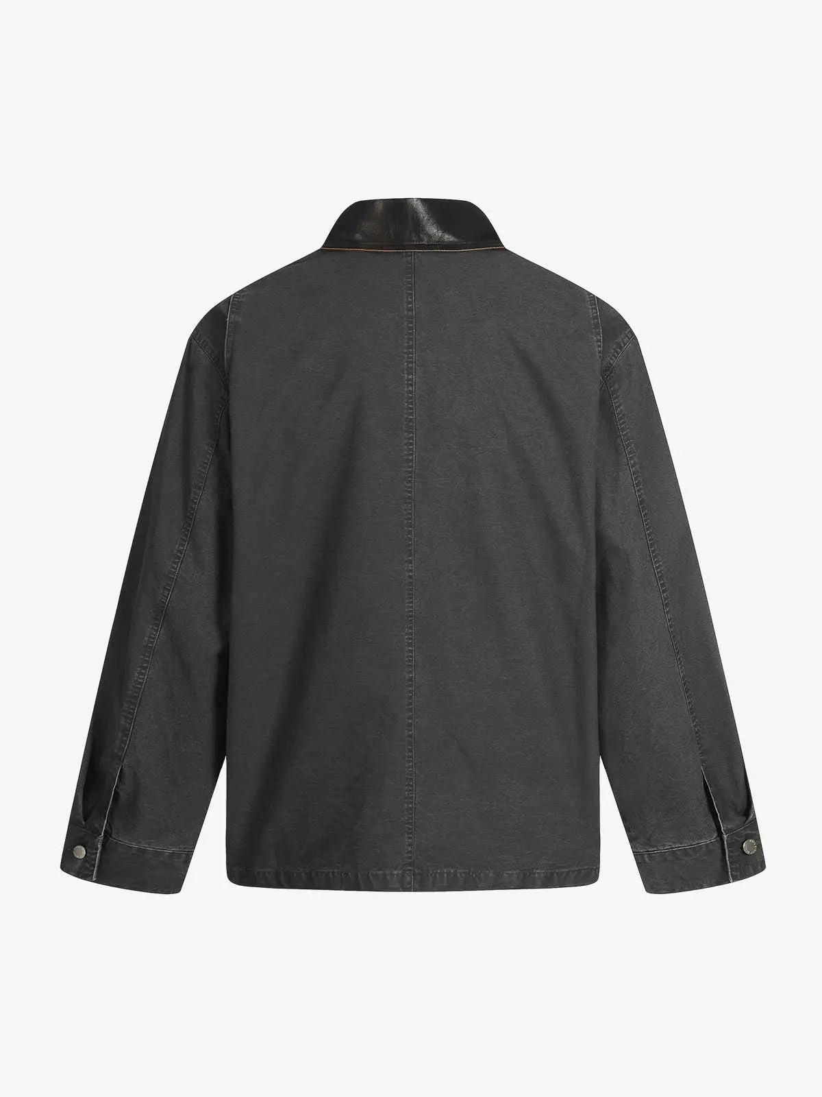 Clean Cut Leather Contrast Collar Pocket Jacket 