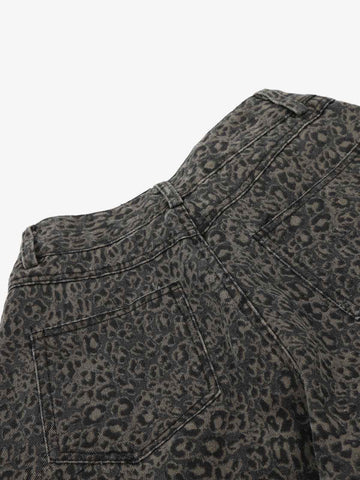Leopard Pleated Wide Leg Denim Barrel Jeans 