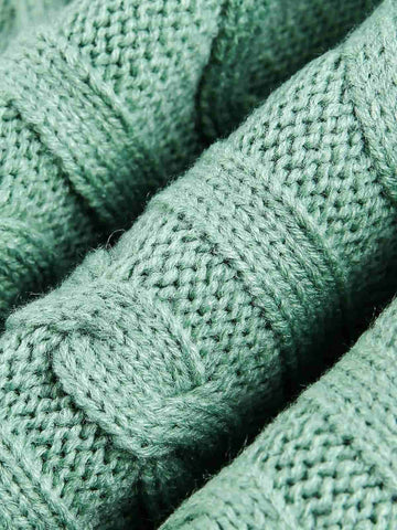 Retro Contrast Color High Neck Knitted Cardigan Sweater 
