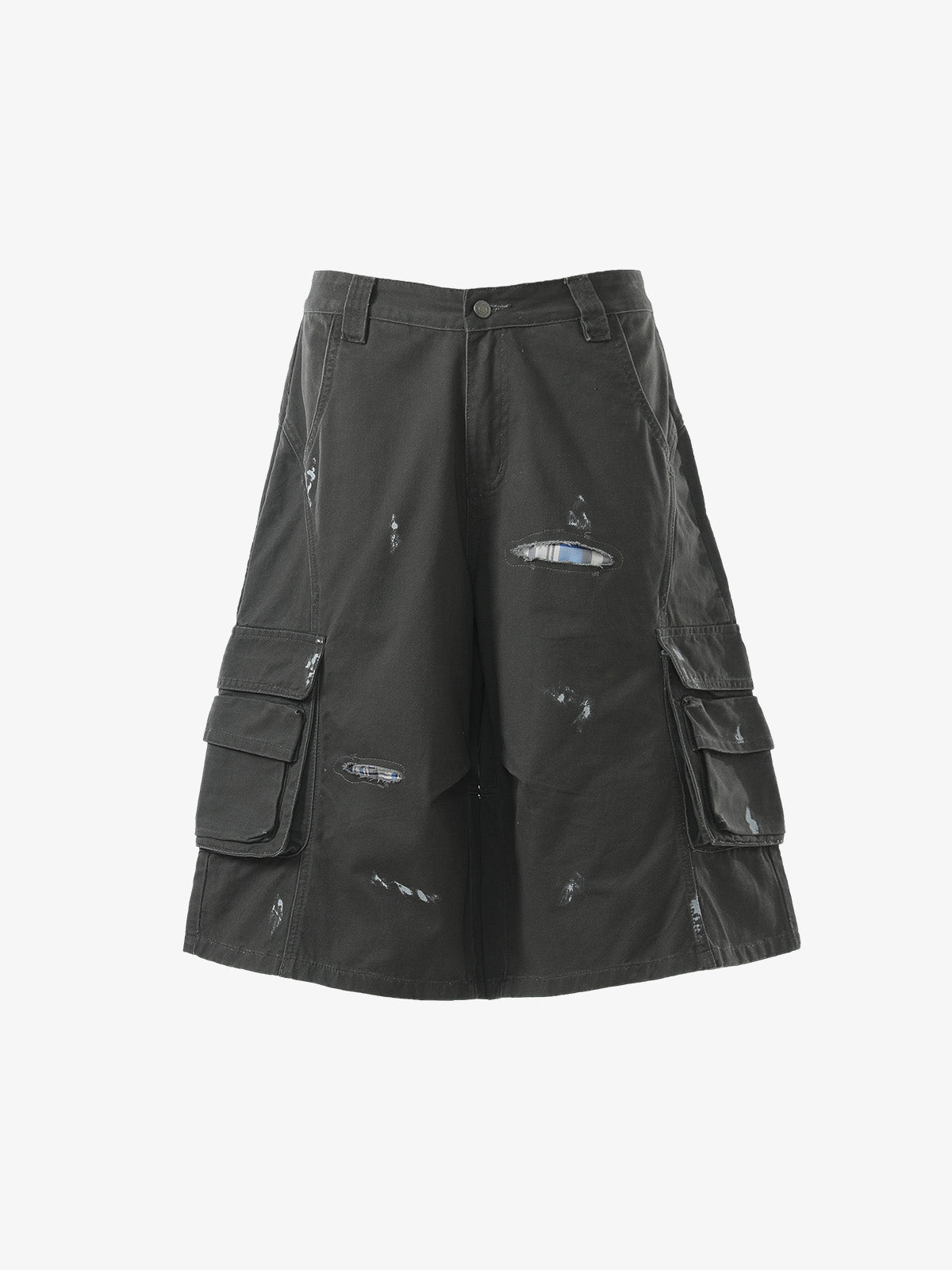 Vintage Distressed Multi Pocket Wide Leg Cargo Shorts 