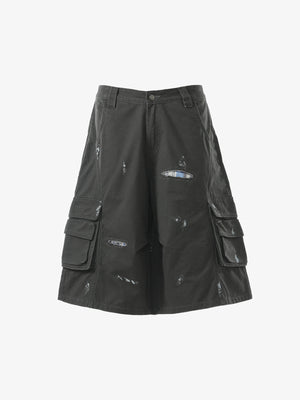 Vintage Distressed Multi Pocket Wide Leg Cargo Shorts 