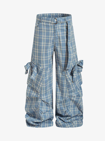 Retro Plaid Lace-Up Cargo Pants 
