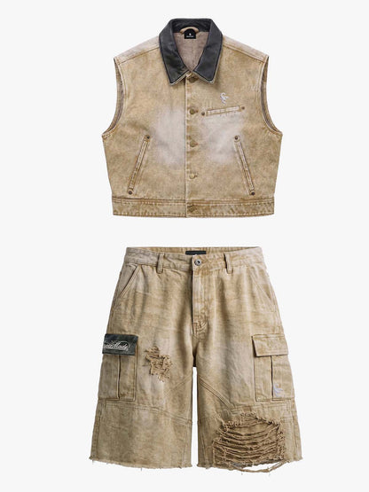 Vintage Washed Distressed Canvas Workwear Cargo Set