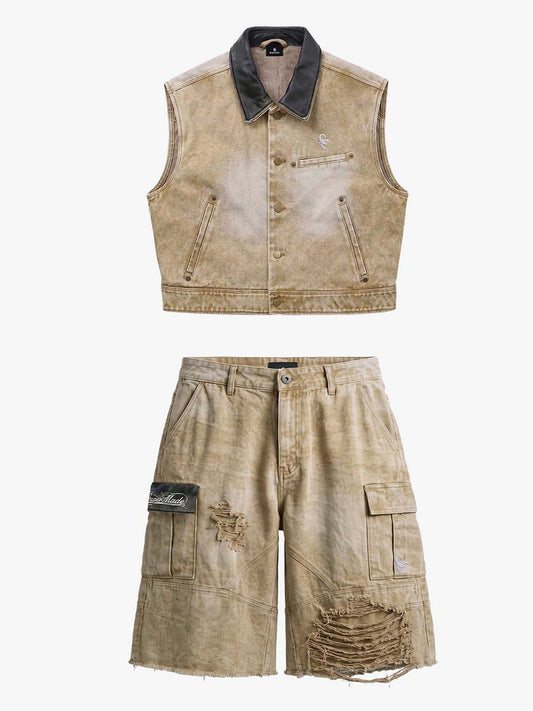 Vintage Washed Distressed Canvas Workwear Cargo Set