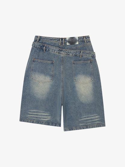 Jeansshorts mit doppeltem Bund und Rissen
