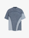 Washed Asymmetric Raw Edge Panel Knit T-Shirt 