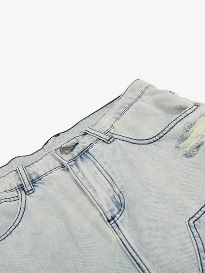 Distressed Denim Cargo Shorts