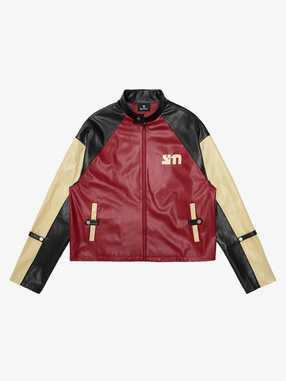 Original Contrast Color Leather Jacket - 2565 
