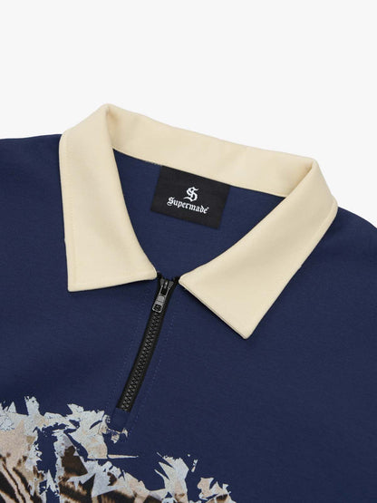 Original Racing Style Print Lapel Sweatshirt 