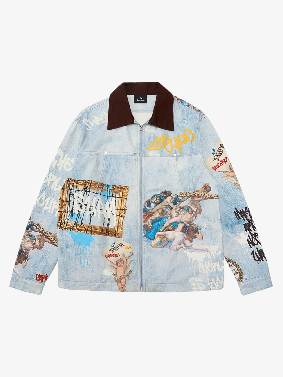 Artistic Patches Graphic  Distressed Denim Jacket - 2573 