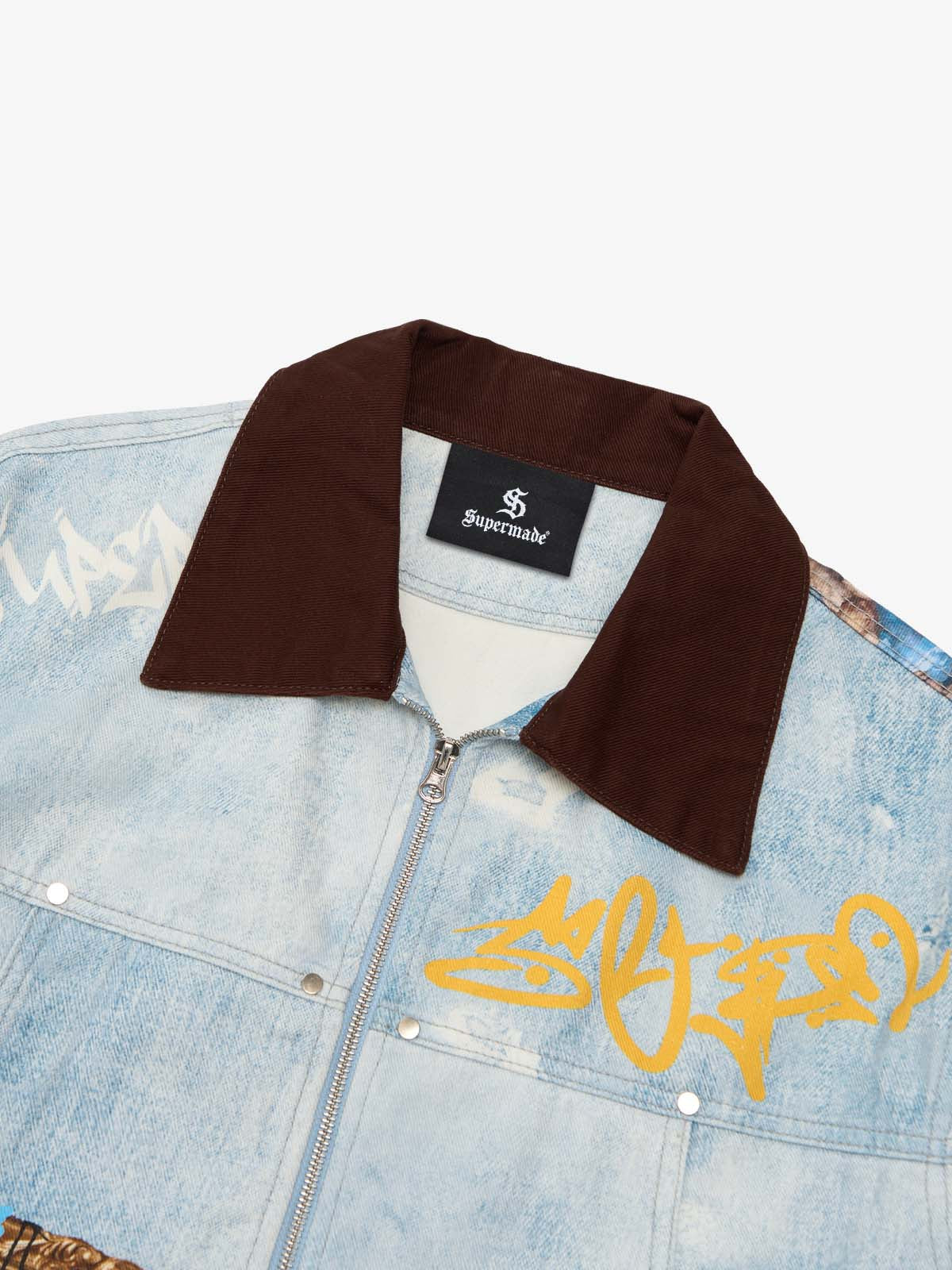 Artistic Patches Graphic  Distressed Denim Jacket - 2573 