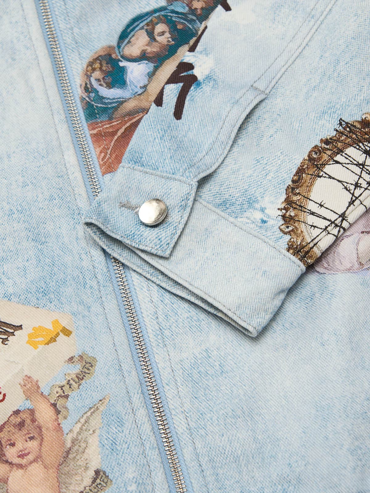 Artistic Patches Graphic  Distressed Denim Jacket - 2573 