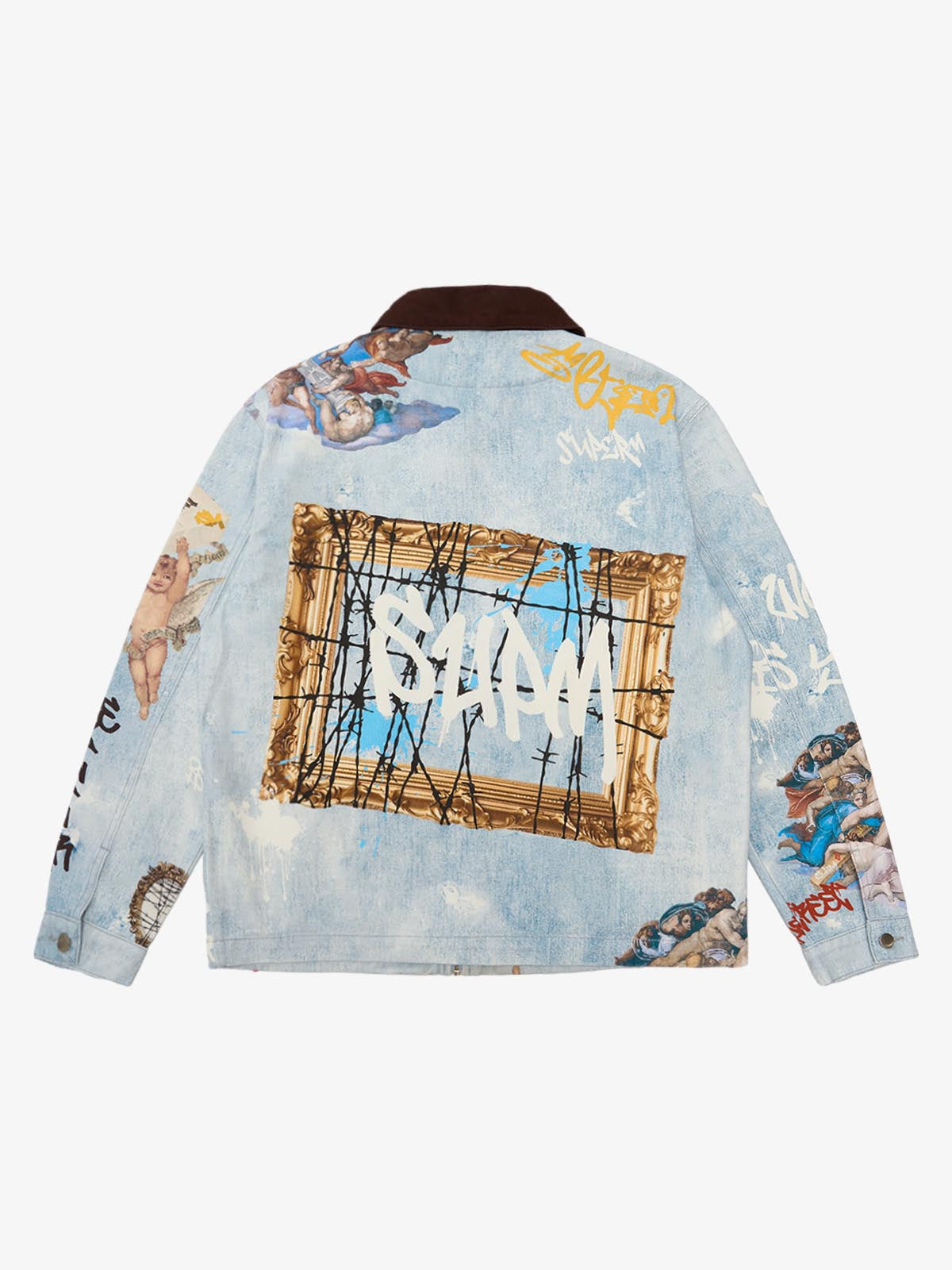 Artistic Patches Graphic  Distressed Denim Jacket - 2573 