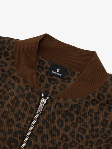 Cross Frame Leopard Print Baseball Jacket - 2572 