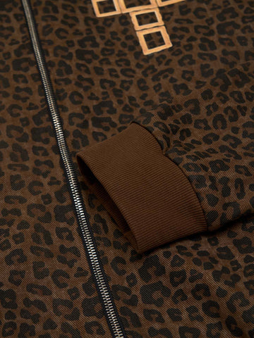 Cross Frame Leopard Print Baseball Jacket - 2572 
