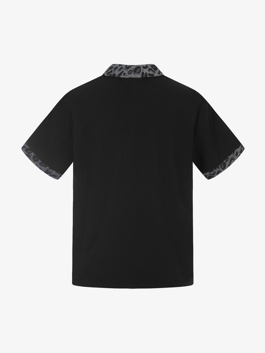 Rock-Grunge-Ästhetik-Poloshirt mit Leopardenmuster