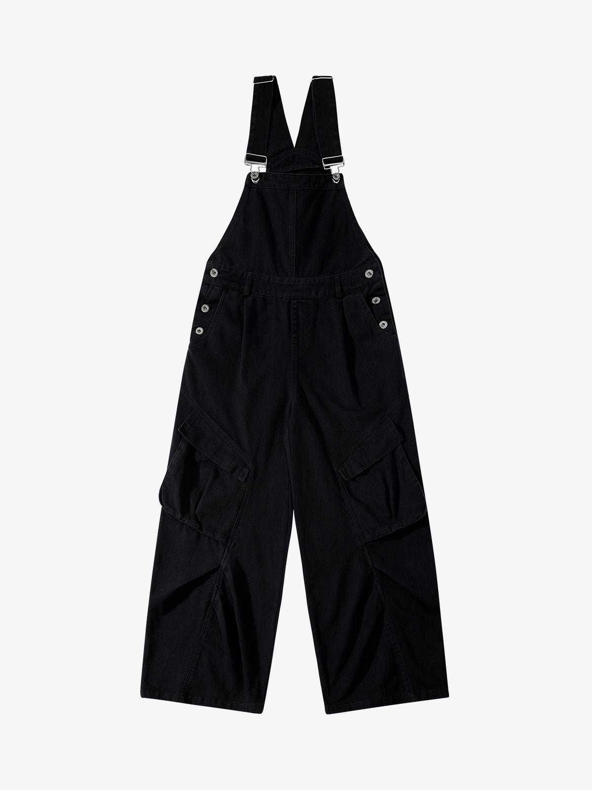 Pleated Knee Cargo Denim Overalls 