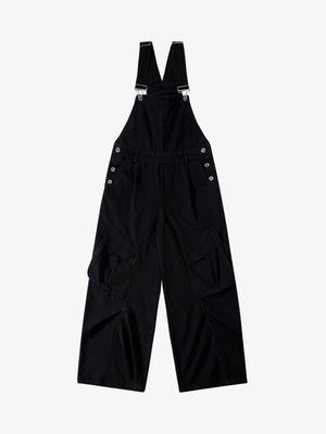Pleated Knee Cargo Denim Overalls 