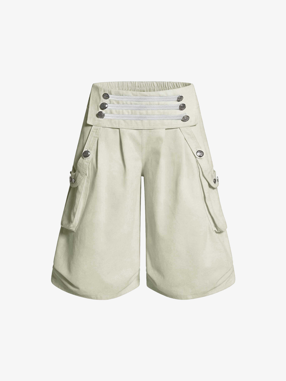 Military Cargo Wide-Leg Shorts – Multi-Button Utility Design