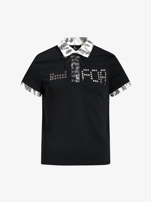 Cotton Polo Shirt with Leopard Print Collar & Cuff Detail