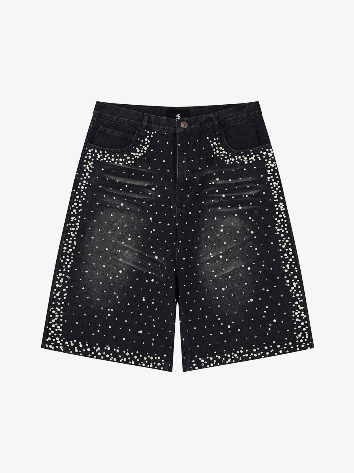 Pearl Embroidered Denim Shorts