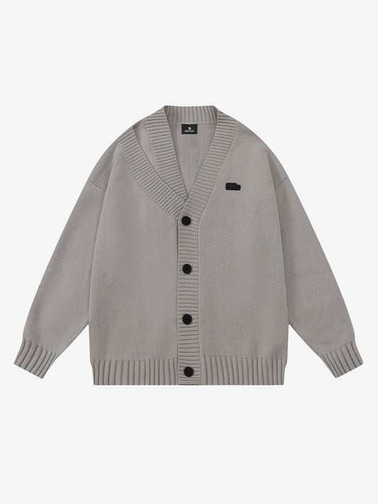 Layered Double V-Neck Ribbed Knit Cardigan 