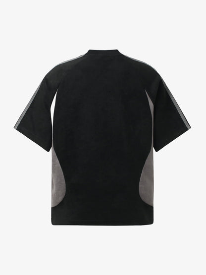 Cotton Blend Oversized Sport T-Shirt with Contrast Panels and Logo Print 