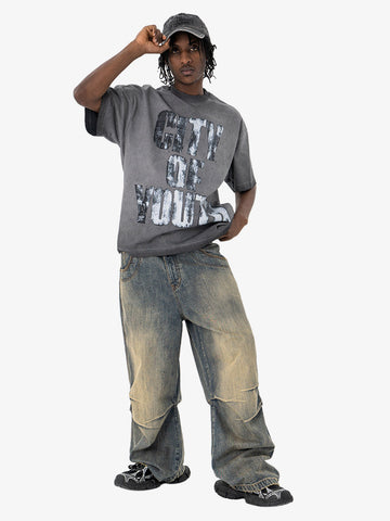 Vintage Gradient Spray Letter Print T-Shirt 