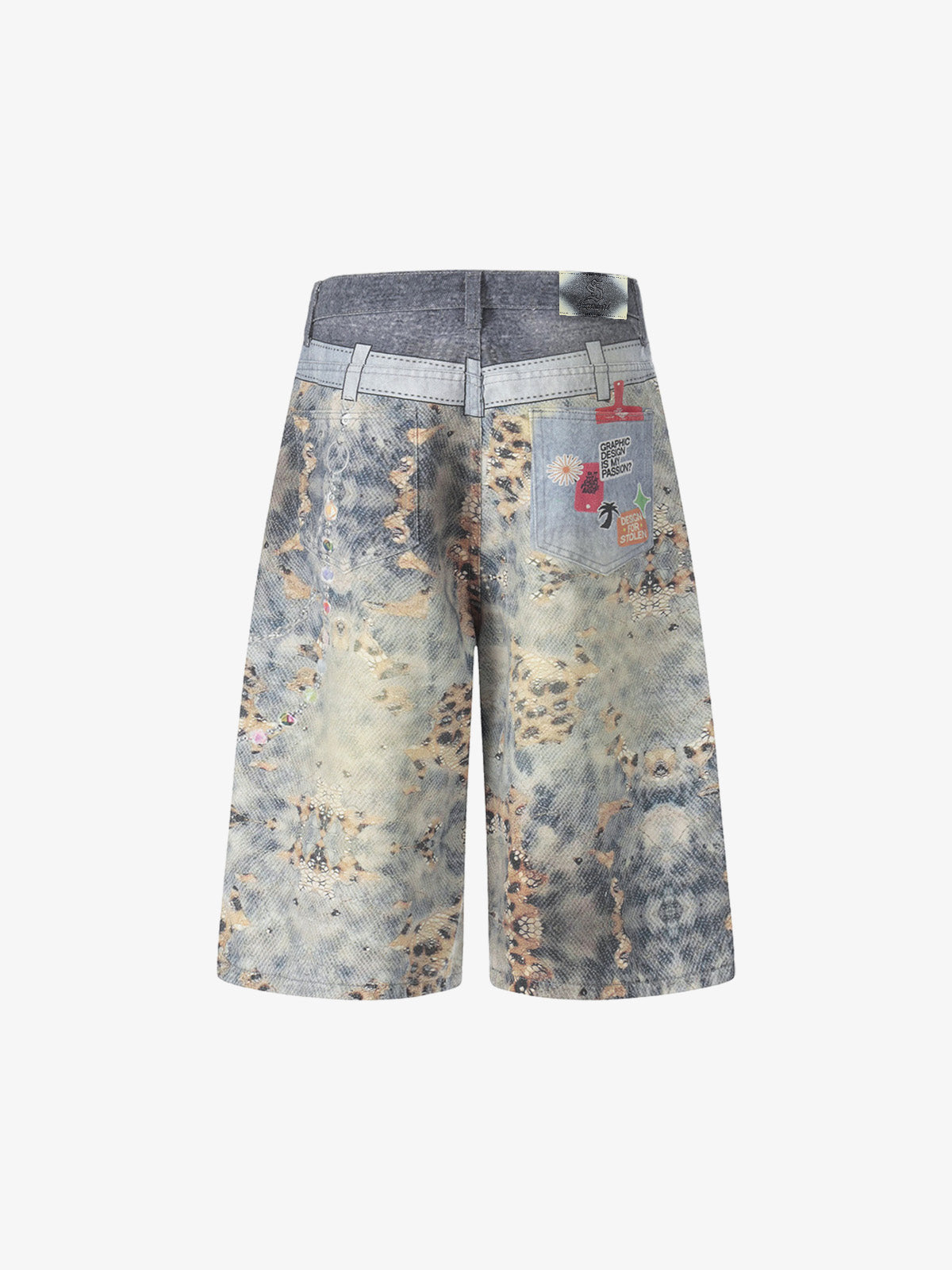 Beaded Chain Denim Culottes – Distressed Wide-Leg Streetwear Shorts