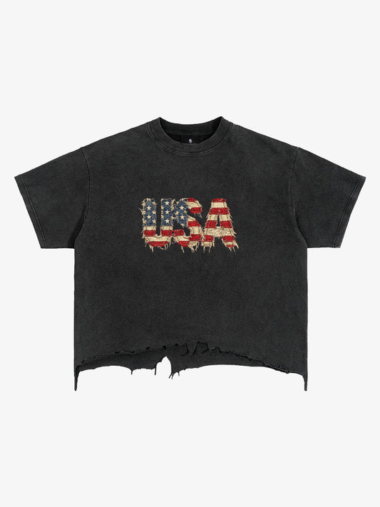 Lässiges T-Shirt mit zerrissener USA-Flagge