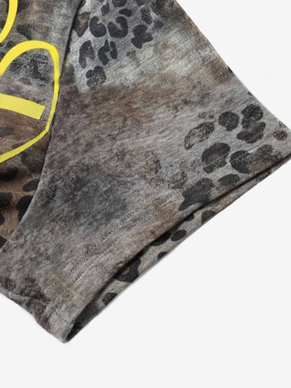 Vintage Leopardenmuster-T-Shirt mit Reißverschluss am Hals