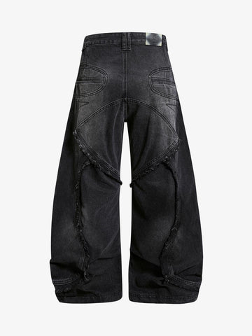 Distressed Black Denim Crop Jacket – Oversized Ripped Cotton Streetwear