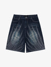 Strassbesetzte Jeans-Bermudas mit Wellenmuster – Helle Waschung, lässige Passform