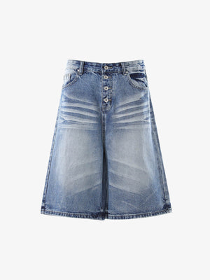 Button-Fly Baggy Denim Shorts 