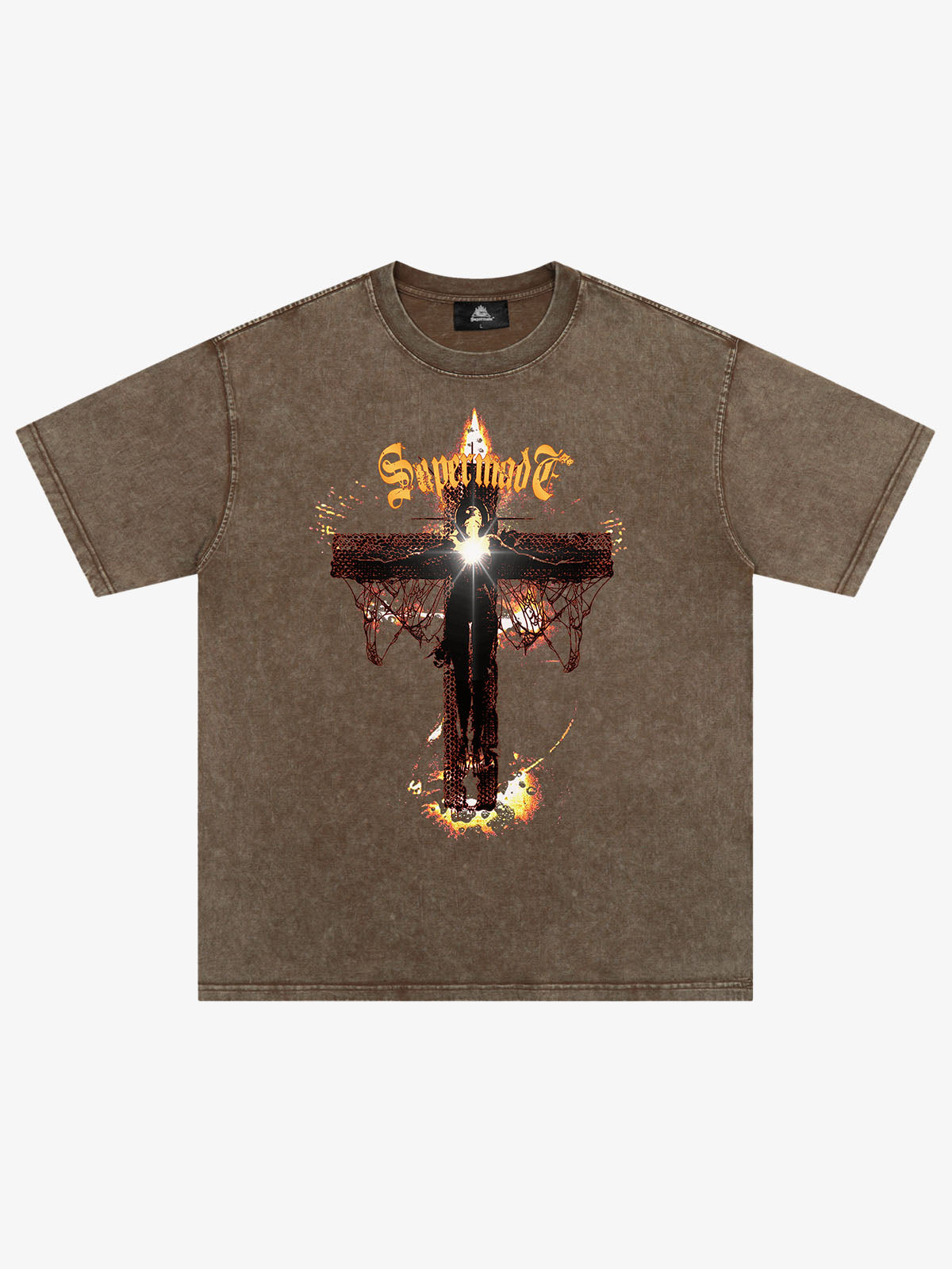 Washed Gothic Cross Graphic T-Shirt 