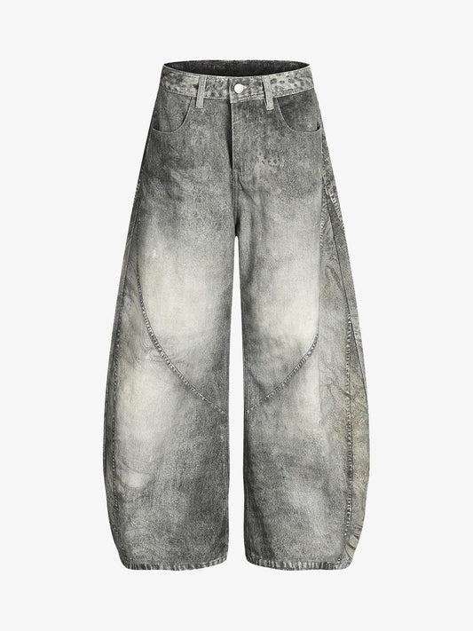 Vintage Heavy Distressed Washed Barrel Jeans 