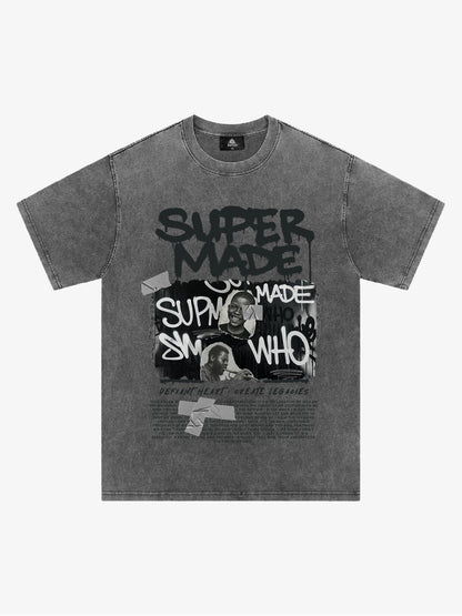 Streetwear Graffiti Character Collage Graphic T-Shirt 