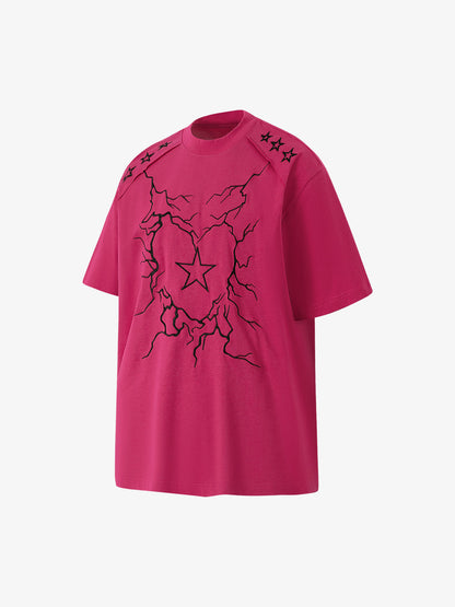 Heavy Embroidery Lightning Heart Print T-Shirt 