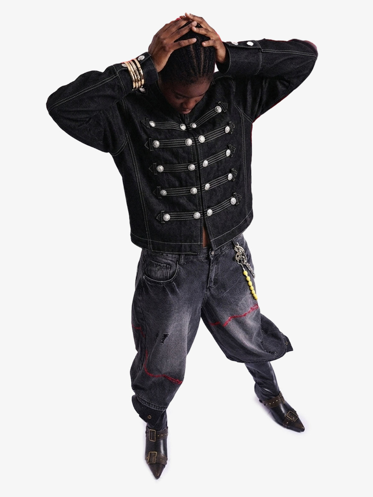 Vintage Militär-Jeansjacke mit silbernen Knöpfen