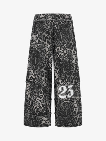 Cropped-Hose mit Leopardenmuster – Weites Bein, Baumwollmischung mit offenem Saum