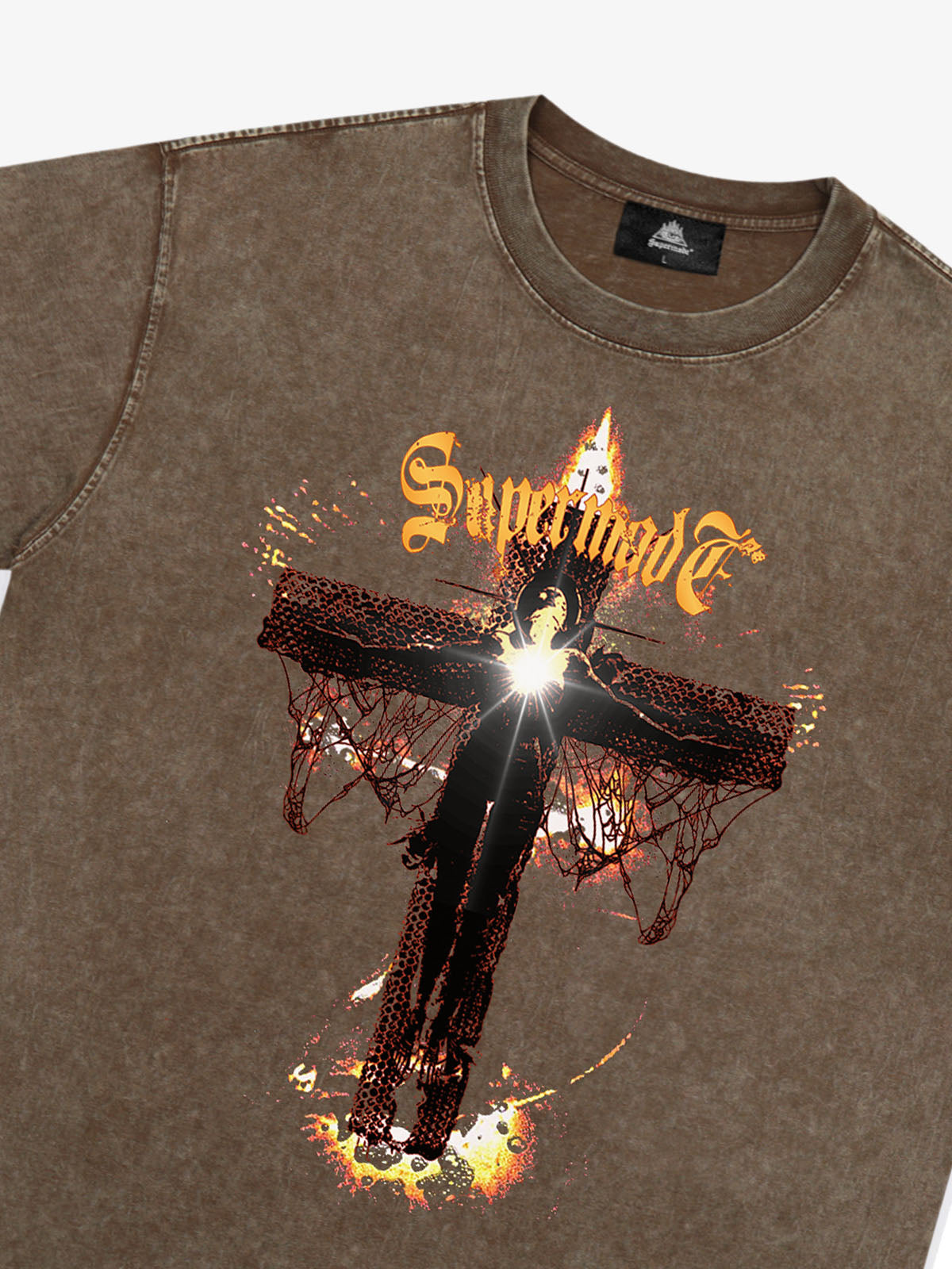Washed Gothic Cross Graphic T-Shirt 