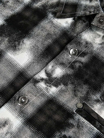 Vintage Wash Plaid Spray Dye Raw Hem Shirt 