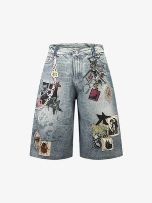 Jeansshorts mit charmantem Grafikdetail
