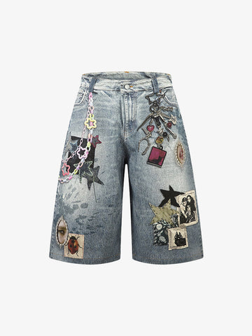 Jeansshorts mit charmantem Grafikdetail