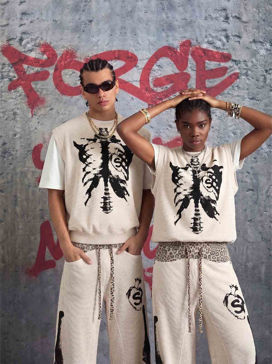 Ärmelloses Top und Hose mit Skelett-Grafik – Set – 2628