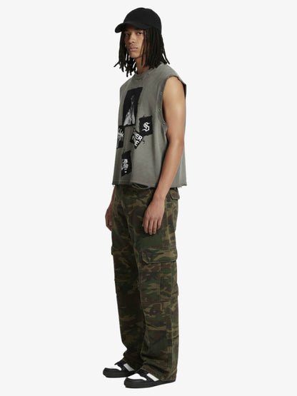 Ripped Graphic Patch Sleeveless Vest - 2632 