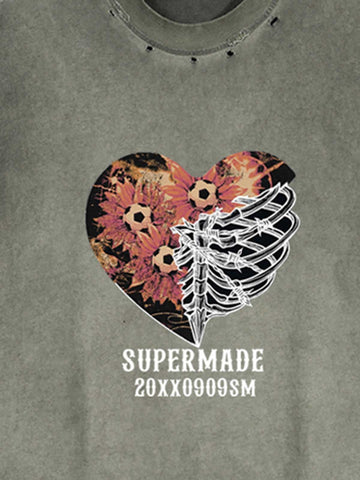 Floral Skeleton Heart Graphic Sleeveless T-Shirt 