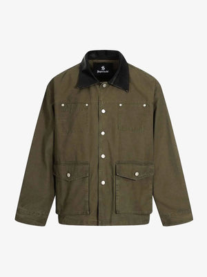 Clean Cut Leather Contrast Collar Pocket Jacket 