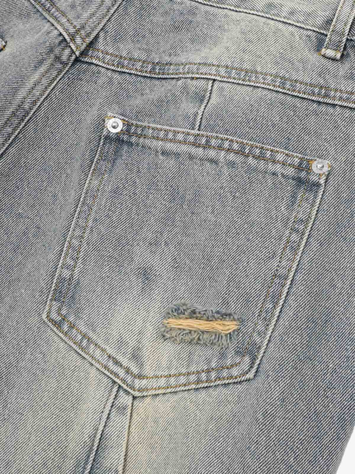 Washed Black Branch Print Deconstructed Denim Set 